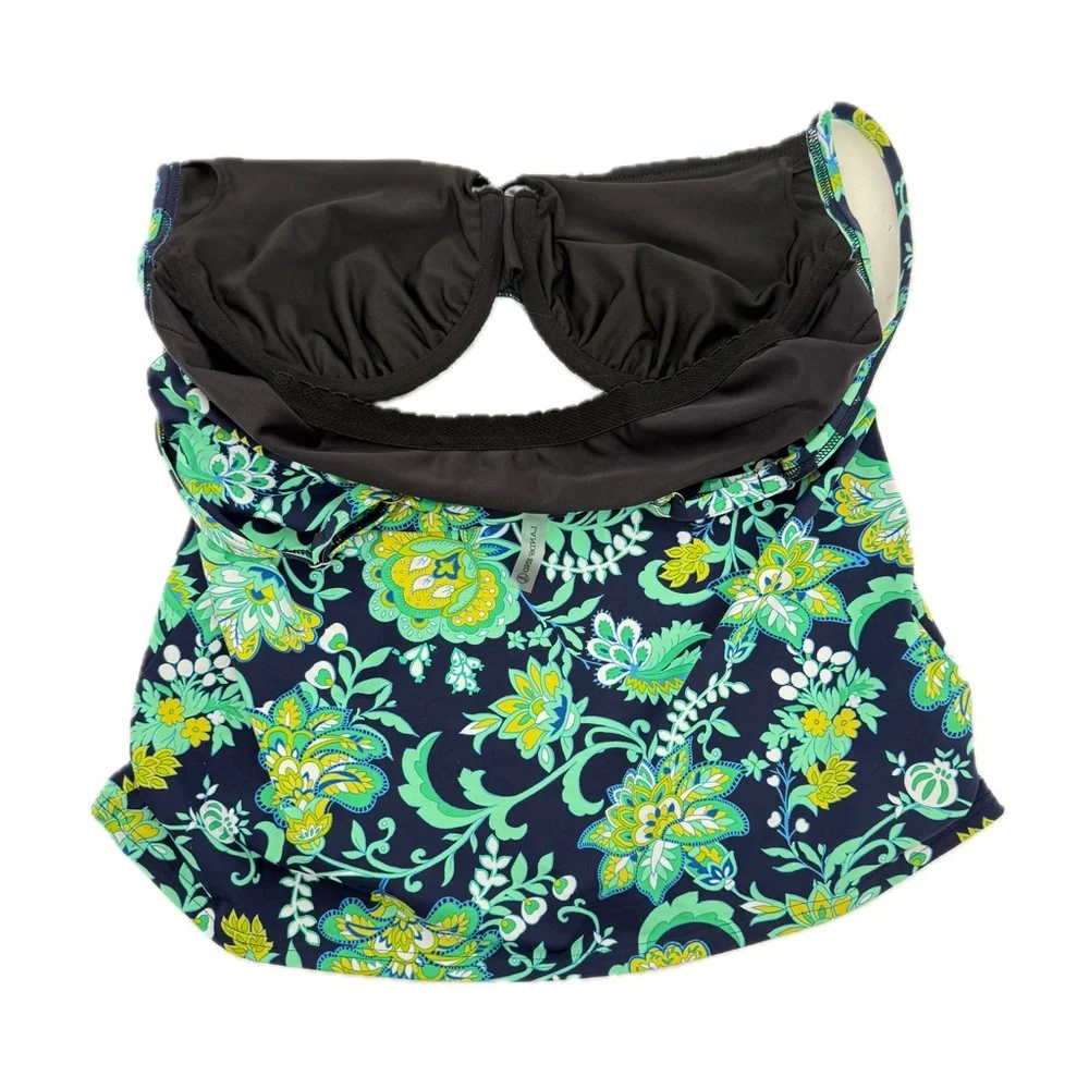 Lands' End Paisley Floral Twist Front Underwire Tankini Swim Top Navy Size 10 - Picture 12 of 15